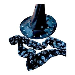 WITCH hat with star cutouts and ghost scarf bundle